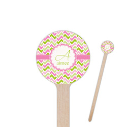 Pink & Green Geometric 6" Round Wooden Stir Sticks - Double Sided (Personalized)