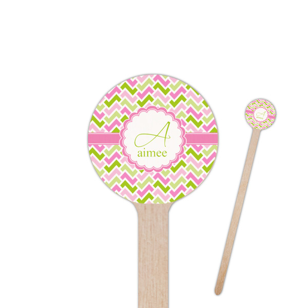 Custom Pink & Green Geometric 6" Round Wooden Stir Sticks - Single Sided (Personalized)