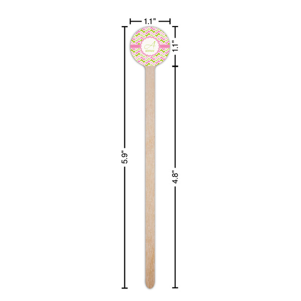 Pink & Green Geometric Wooden 6" Stir Stick - Round - Dimensions