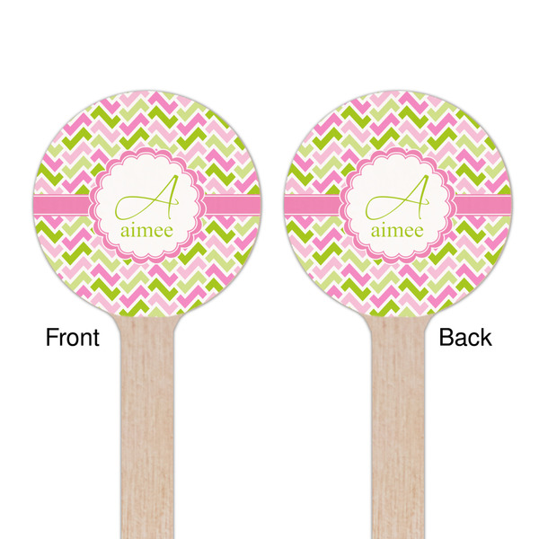 Pink & Green Geometric Wooden 6" Stir Stick - Round - Double Sided - Front & Back