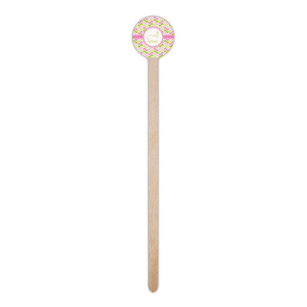 Pink & Green Geometric Wooden 6" Stir Stick - Round - Single Stick