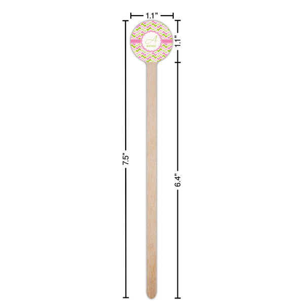 Pink & Green Geometric Wooden 7.5" Stir Stick - Round - Dimensions