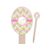 Pink & Green Geometric Oval Wooden Food Picks - Double Sided (Personalized)