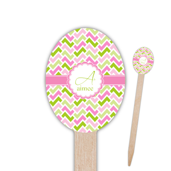 Custom Pink & Green Geometric Oval Wooden Food Picks (Personalized)