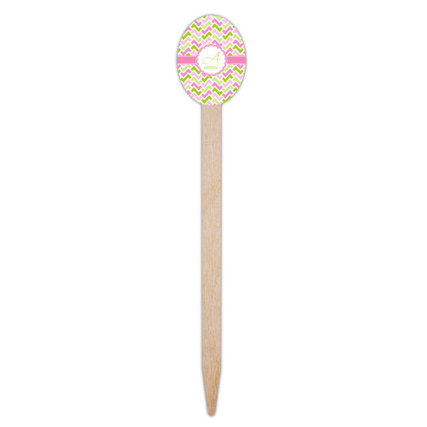 Pink & Green Geometric Wooden Food Pick - Oval - Single Pick