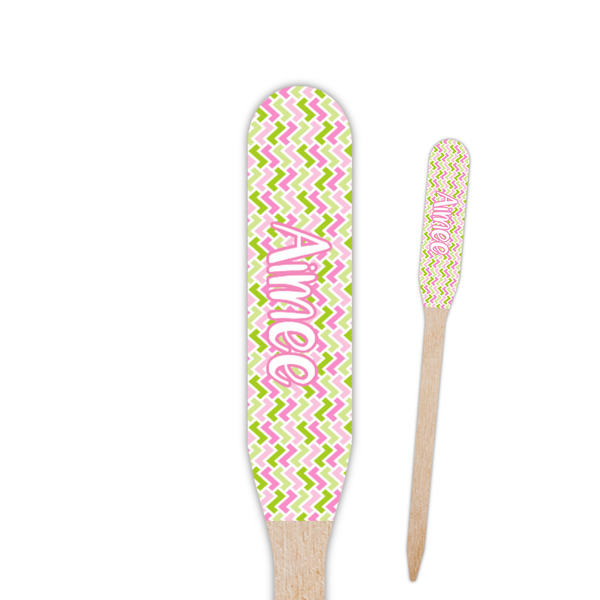 Custom Pink & Green Geometric Paddle Wooden Food Picks (Personalized)