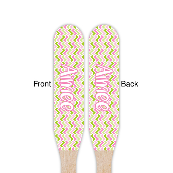 Pink & Green Geometric Wooden Food Pick - Paddle - Double Sided - Front & Back