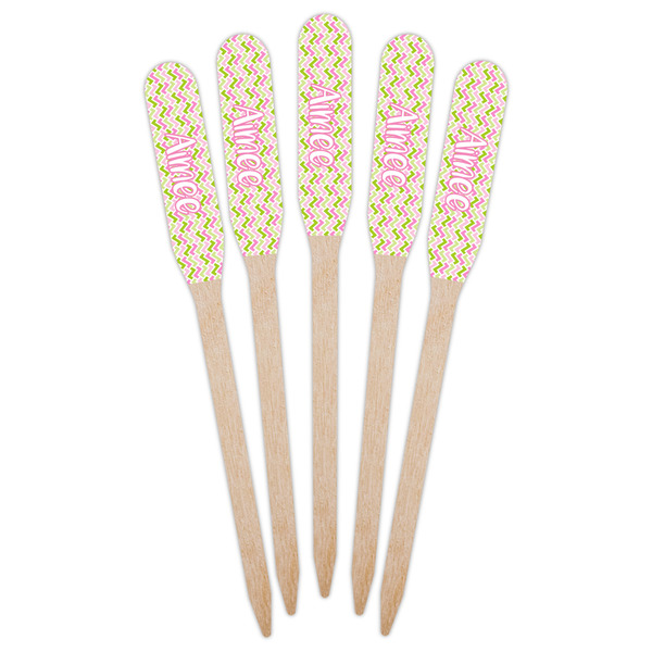 Pink & Green Geometric Wooden Food Pick - Paddle - Fan View