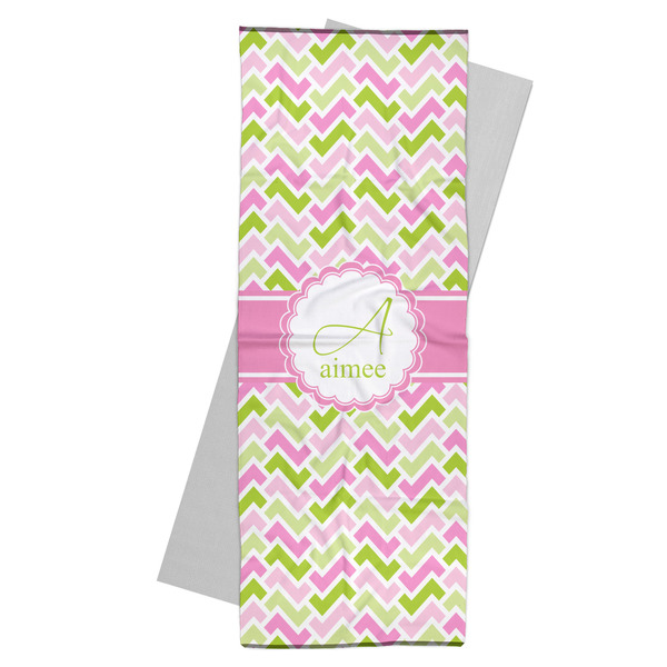 Custom Pink & Green Geometric Yoga Mat Towel (Personalized)