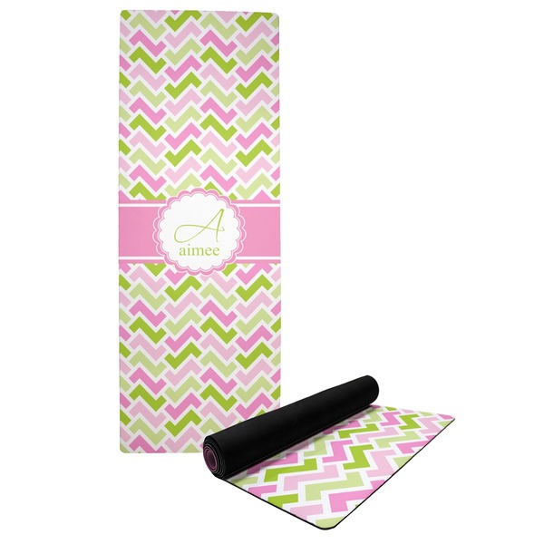 Custom Pink & Green Geometric Yoga Mat (Personalized)