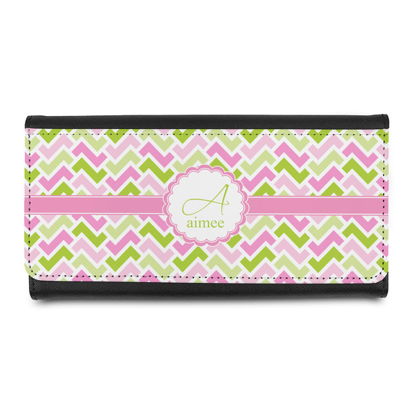 Custom Pink & Green Geometric Leatherette Ladies Wallet (Personalized)