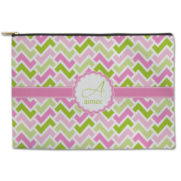 Custom Pink & Green Geometric Zipper Pouch - Large - 12.5"x8.5" (Personalized)