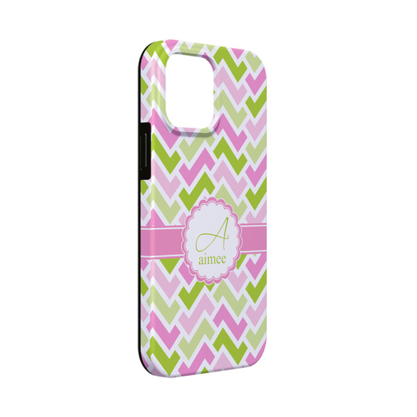 Custom Pink & Green Geometric iPhone Case - Rubber Lined - iPhone 13 Mini (Personalized)