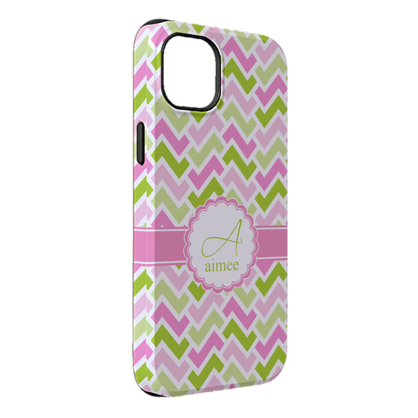 Custom Pink & Green Geometric iPhone Case - Rubber Lined - iPhone 14 Plus (Personalized)