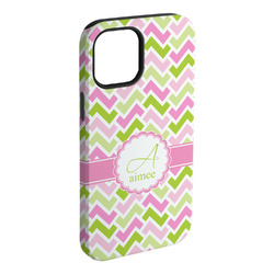 Pink & Green Geometric iPhone Case - Rubber Lined - iPhone 15 Plus (Personalized)