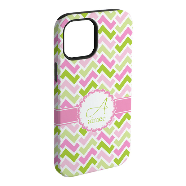 Custom Pink & Green Geometric iPhone Case - Rubber Lined - iPhone 15 Plus (Personalized)