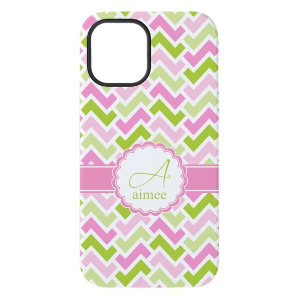 Pink & Green Geometric iPhone 15 Plus Tough Case - Back