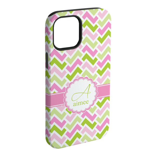 Custom Pink & Green Geometric iPhone Case - Rubber Lined (Personalized)