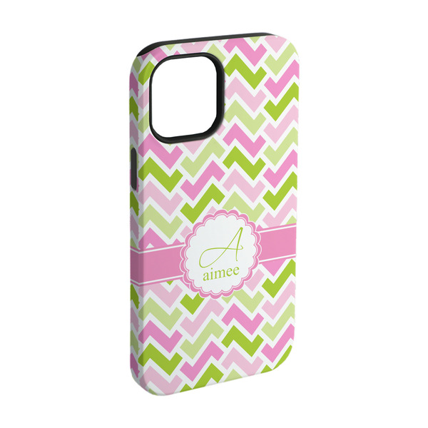 Custom Pink & Green Geometric iPhone Case - Rubber Lined - iPhone 15 (Personalized)