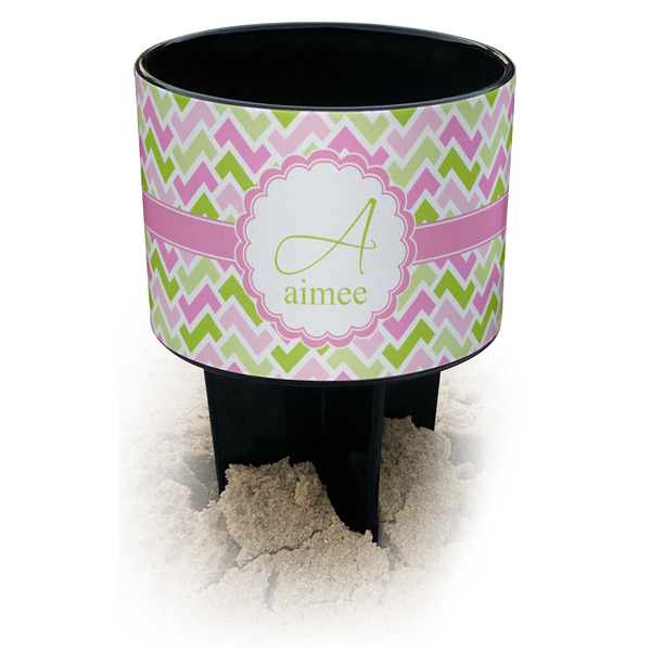 Custom Pink & Green Geometric Black Beach Spiker Drink Holder (Personalized)