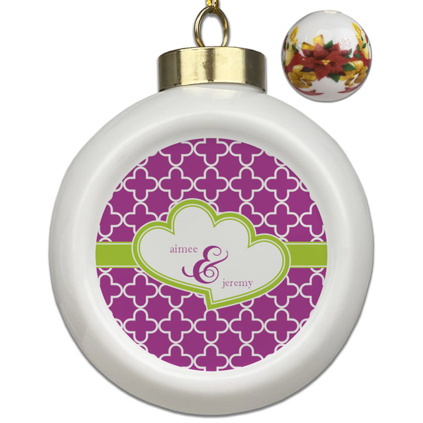 Custom Clover Ceramic Ball Ornaments - Poinsettia Garland (Personalized)