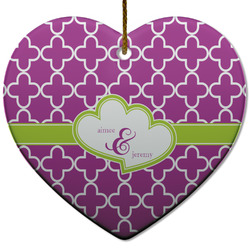 Clover Heart Ceramic Ornament w/ Couple's Names