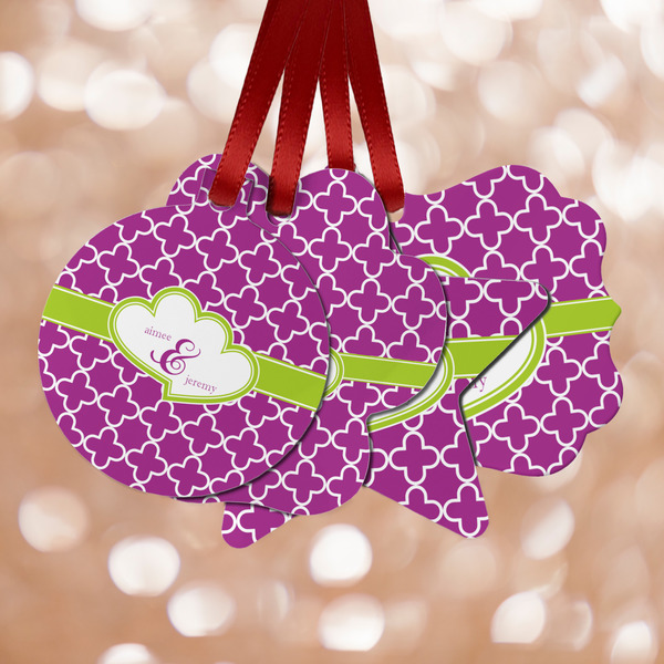 Custom Clover Metal Ornaments - Double Sided w/ Couple's Names