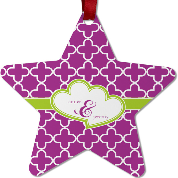 Custom Clover Metal Star Ornament - Double Sided w/ Couple's Names