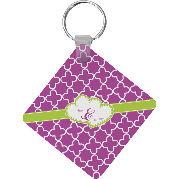 Custom Clover Diamond Plastic Keychain w/ Couple's Names