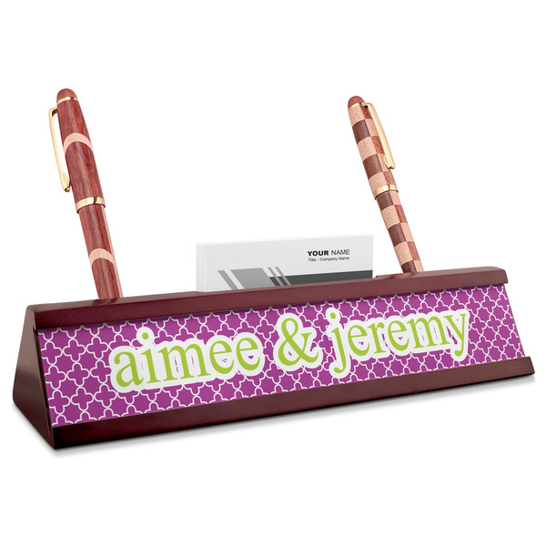 Custom Clover Red Mahogany Nameplate with Business Card Holder (Personalized)