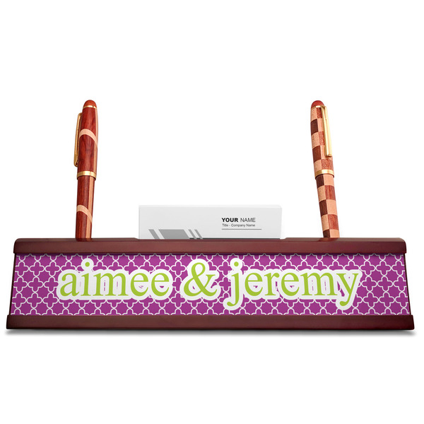 Clover Red Mahogany Nameplates with Business Card Holder - Straight