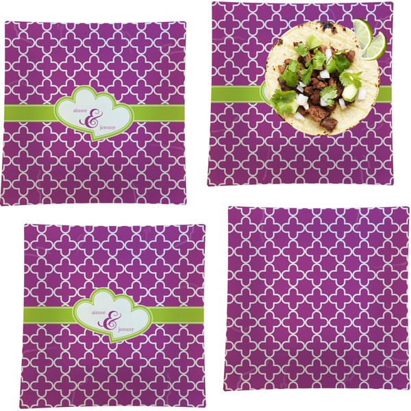 Custom Clover Set of 4 Glass Square Lunch / Dinner Plate 9.5" (Personalized)