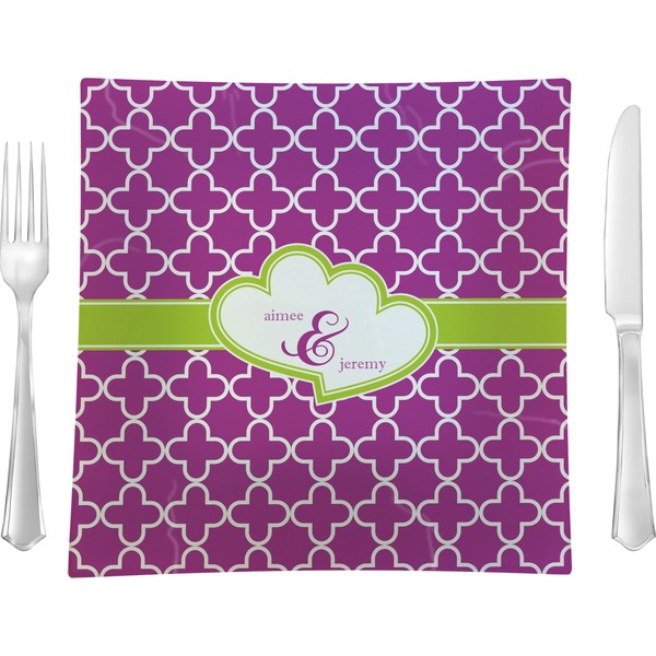 Custom Clover 9.5" Glass Square Lunch / Dinner Plate- Single or Set of 4 (Personalized)