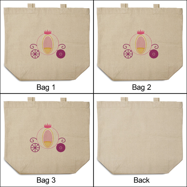Princess Carriage 3 Reusable Cotton Grocery Bags - Front & Back View