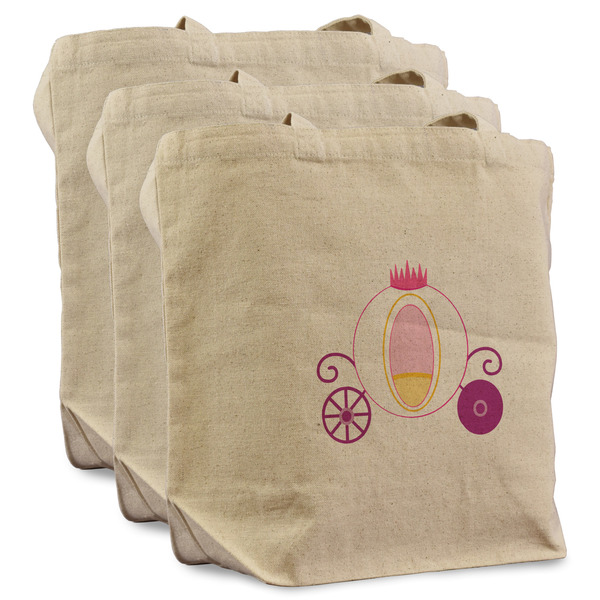 Custom Princess Carriage Reusable Cotton Grocery Bags - Set of 3