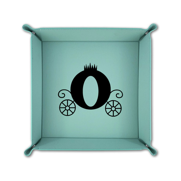 Princess Carriage 6" x 6" Teal Leatherette Snap Up Tray - FOLDED UP