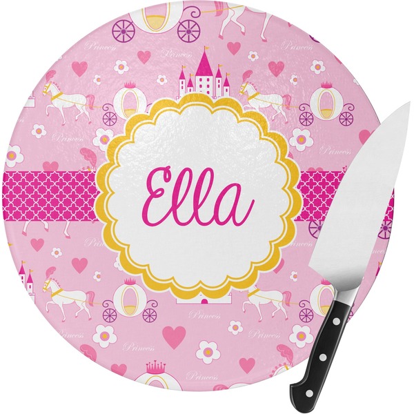 Custom Princess Carriage Round Glass Cutting Board - Small (Personalized)