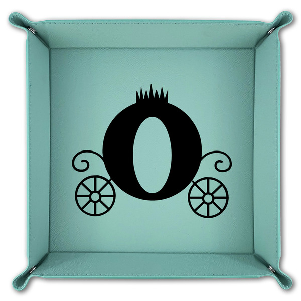 Princess Carriage 9" x 9" Teal Leatherette Snap Up Tray - FOLDED