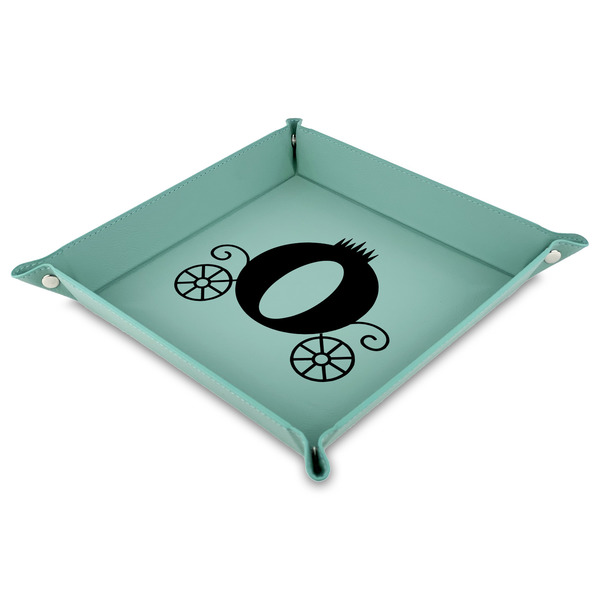 Custom Princess Carriage Faux Leather Dice Tray - 9" x 9"  - Teal