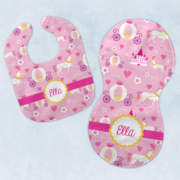 Custom Princess Carriage Baby Bib & Burp Set w/ Name or Text