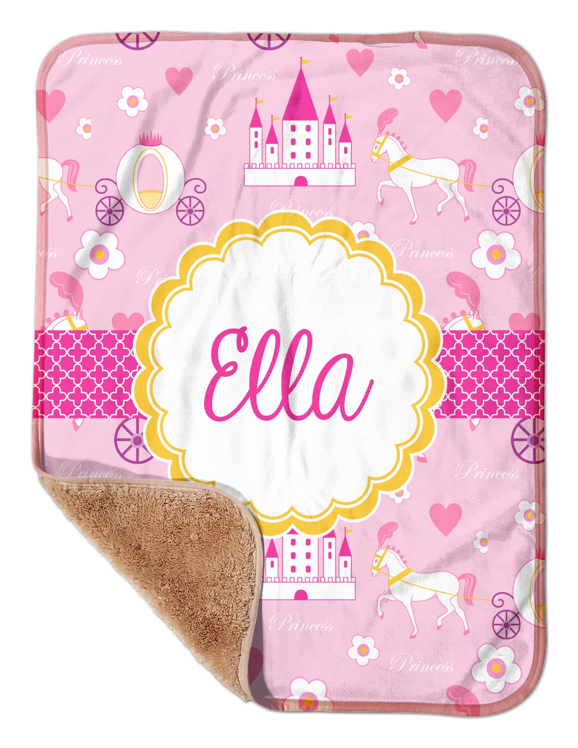 Custom Princess Carriage Sherpa Baby Blanket 30" x 40" w/ Name or