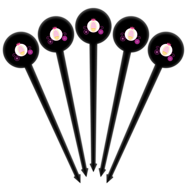 Princess Carriage Black Plastic 4" Food Pick - Round - Fan View