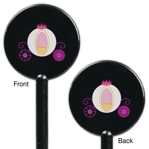 Princess Carriage Black Plastic 5.5" Stir Stick - Double Sided - Round - Front & Back