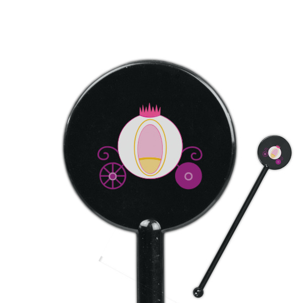 Custom Princess Carriage 5.5" Round Plastic Stir Sticks - Black - Single Sided