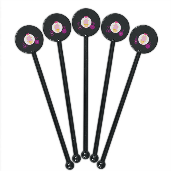 Princess Carriage Black Plastic 5.5" Stir Stick - Round - Fan View