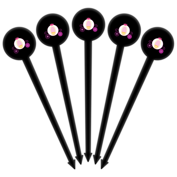 Princess Carriage Black Plastic 6" Food Pick - Round - Fan View