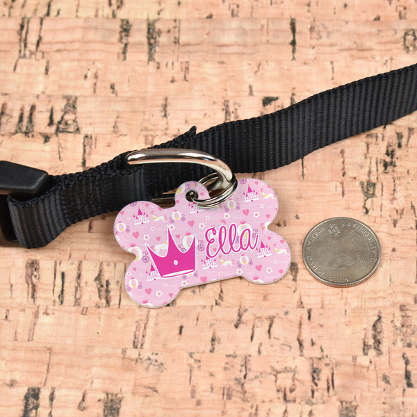 Princess Carriage Bone Shaped Dog ID Tag - Large - In Context