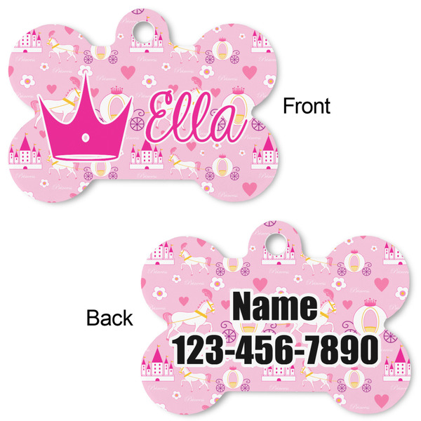 Princess Carriage Bone Shaped Dog Tag - Front & Back
