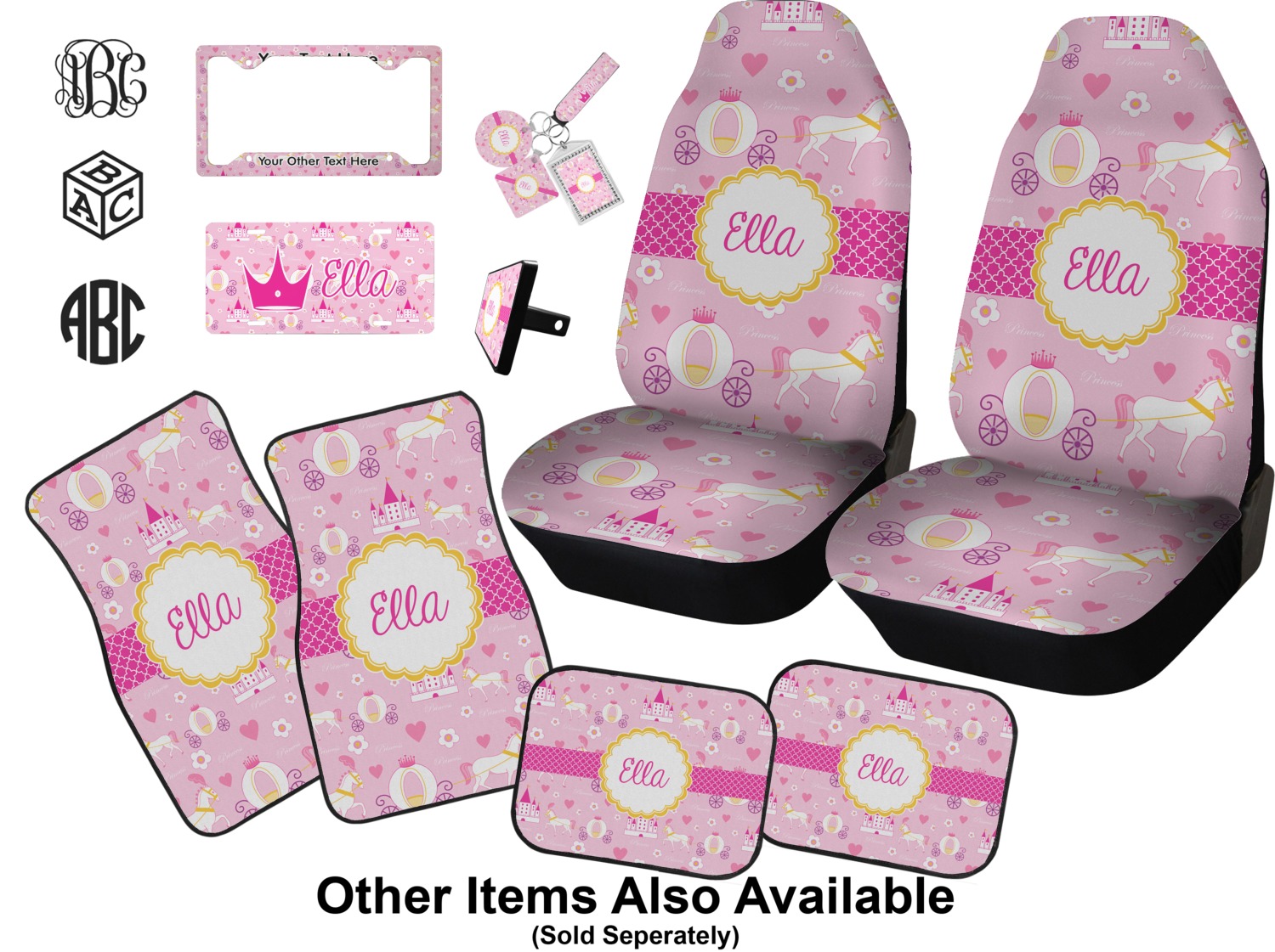 Princess Carriage Car Floor Mats (Front Seat) (Personalized
