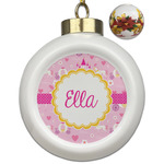 Princess Carriage Ceramic Ball Ornaments - Poinsettia Garland (Personalized)